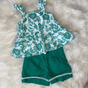 Janie and Jack Green Floral Top and Matching Shorts